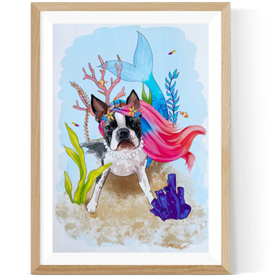 Boston Terrier Character Portrait - Mermaid