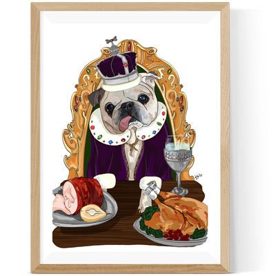 Pug Character Portrait - Food Queen
