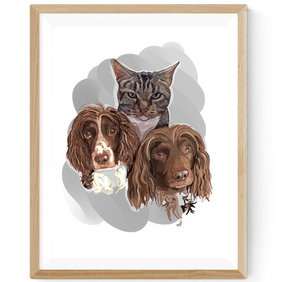 Spaniels & Cat Portrait